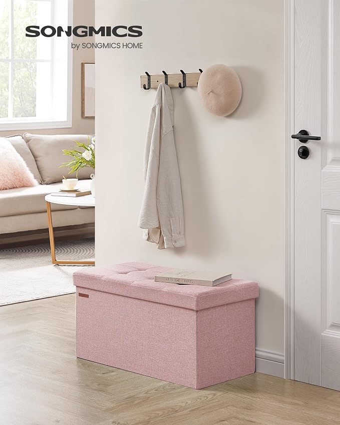 SONGMICS 30 Inches Folding Storage Ottoman Bench, Load 660 lb | Ottoman Foot Rest, Storage Chest, for Living Room, Entryway, Jelly Pink and Ink Black, MINOTA Collection ULSF047R11 - Image 2