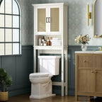 Over The Toilet Storage Cabinet, Over Toilet Storage Cabinet with Rattan Door and Anti-Tip, Above the Toilet Storage for Bathroom Behind the Toilet Bathroom Organizer, Rattan by Baztin