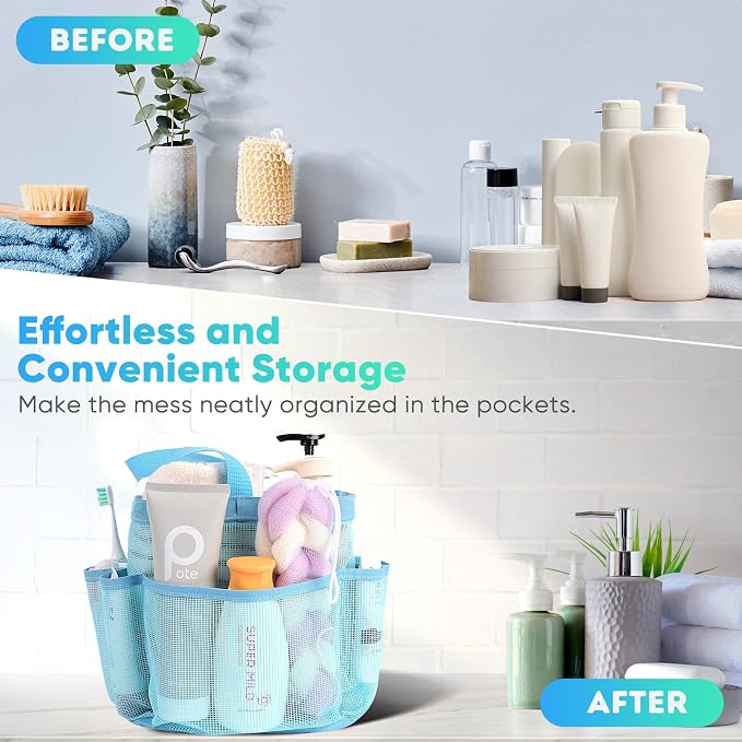 EUDELE Mesh Shower Caddy Portable, 8-Pocket Large Capacity, Quick Dry, Easy Clean, Ideal for Beach, Swimming, Gym, Travel - Image 8