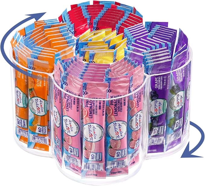 Drink Packet Organizer, 360 Degrees Rotating Acrylic Lazy Susan Organizer for Powdered Drink Mix Powder Packet, Water Flavor Packet Holder for Kitchen Pantry Storage, 5-Section by SMFANLIN