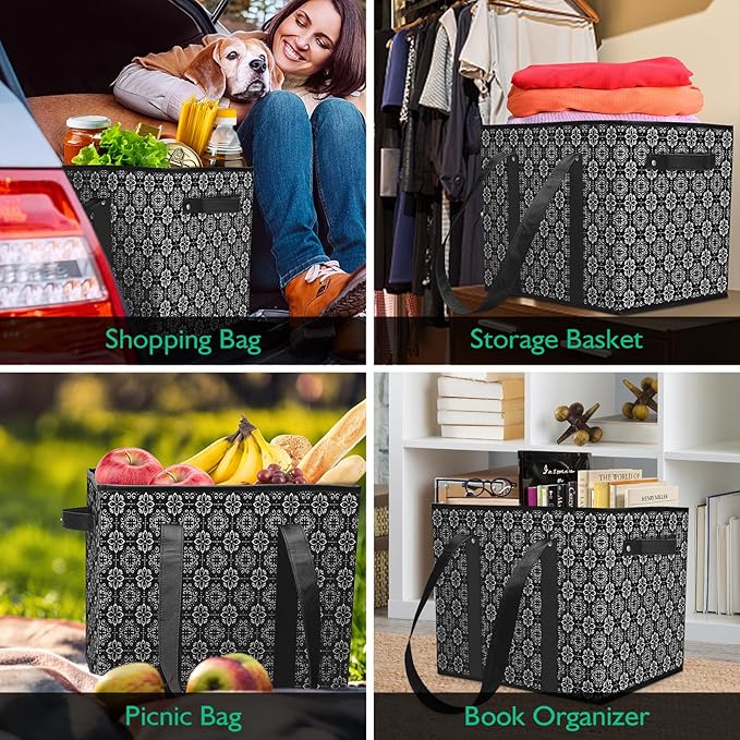 Reusable Grocery Bags 3 Pack, Foldable & Water Resistant Shopping Bags - Image 2
