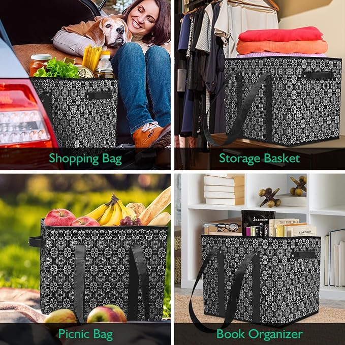 Reusable Grocery Bags 4 Pack, Foldable & Water Resistant Shopping Bags - Image 2