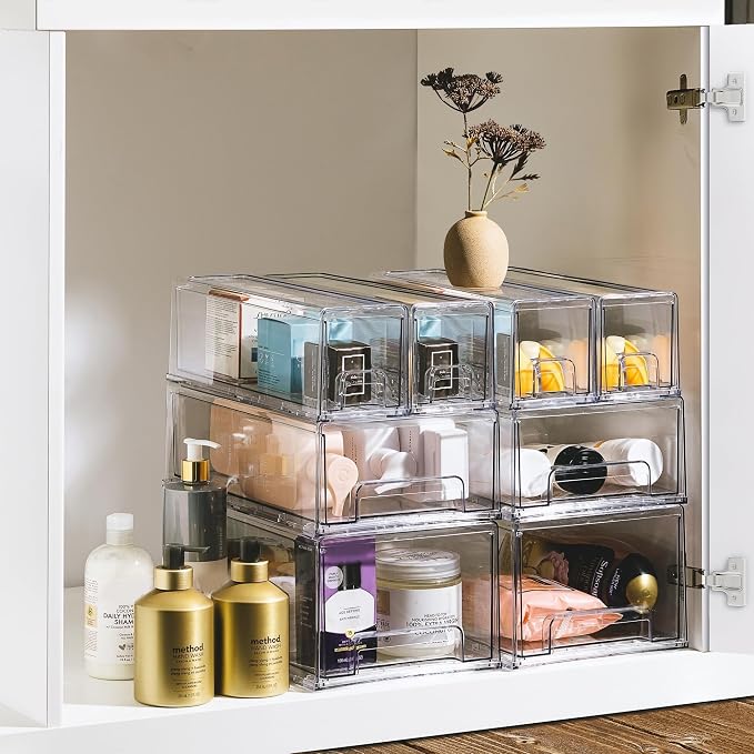 Sorbus Clear Stackable Storage Drawers with Pull-Out Bins (Medium, 4 Pack) - Image 6