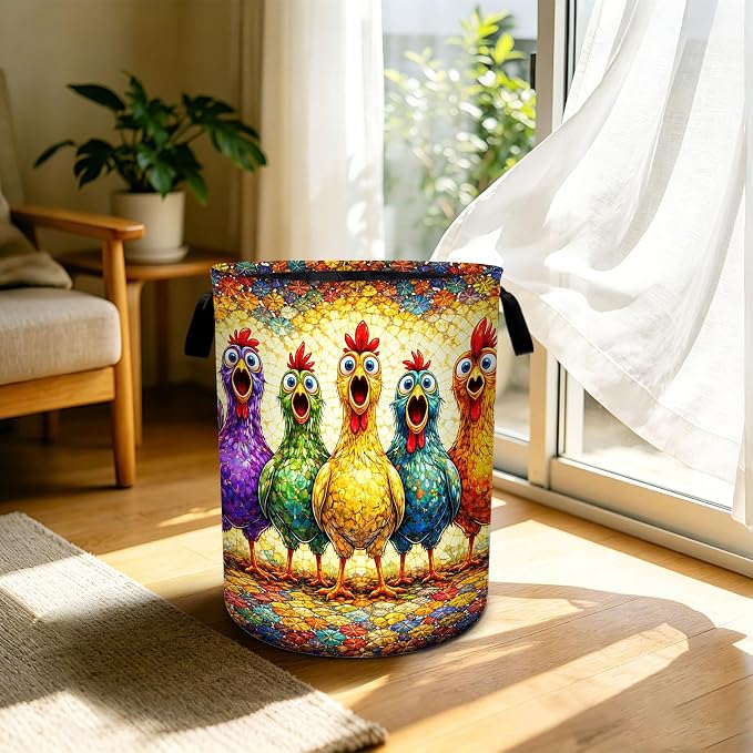 Rooster Laundry Basket Foldable Laundry Hamper With Handles Clothes Storage Bucket Organizer Laundry Bag For Bedroom Bathroom Laundry Storage 19.6 x 15.7 - Image 5