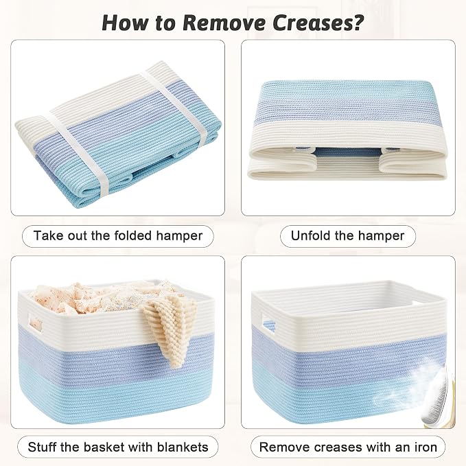 Artfeel Blanket Basket,Rectangle Woven Baskets for Storage,100L Laundry Basket for Decorative Nursery Blanket,Toys,Dirty Clothes and Magazine in Shelves,Baby Room,and Living Room - Image 7