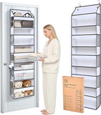 5 Tiers Ultra-thin Over Door Organizer with 10 Mesh Side Pockets, 44 lbs Weight Capacity Hanging Storage Organizer with Clear Window Kids Toys, Shoes, Diapers, White & Grey by ORDOVIBE