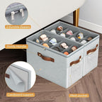 2 Pack Shoe Organizer for Closet, Foldable Shoe Storage with Adjustable | Farbic shoe storage organizer box bin with clear cover, fits up to 16 pairs, shoe storage box for closet, entryway, gray - Image 4