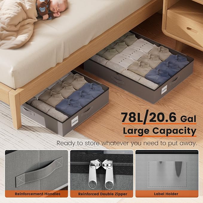 XXXL 78L Under Bed Storage, Storage Containers with Support & Clear Lid, Support Frame, Underbed Storage Bins for Clothes, Shoes, Blankets, and Toys 2 pack - Image 4