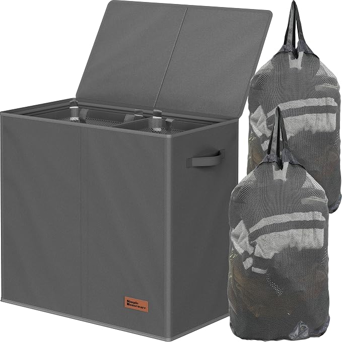 Simple Houseware Double Laundry Hamper with Lid & Removable Bags, Dark Gray by SimpleHouseware