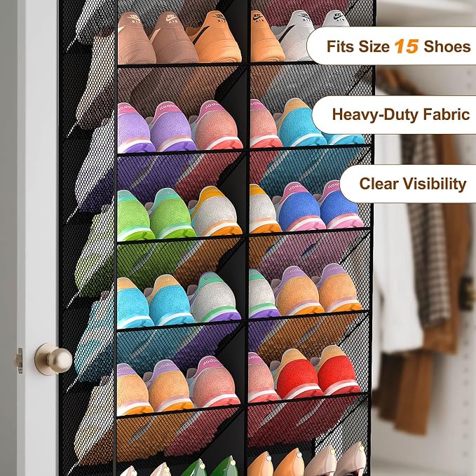 UVIAHOMI Over the Door Shoe Organizer for 20-30 Pairs, 10-Tier, Black - Image 5