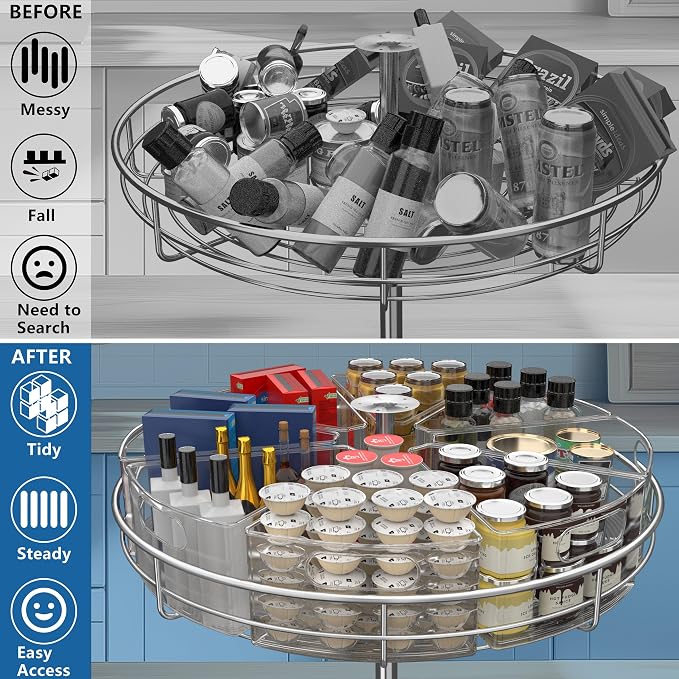 JOWBOOW Lazy Susan Organizer Bins for 28"-29" Diameter Corner Cabinet Lazy Susan, 8 Pack, Clear Plastic Cabinet and Pantry Storage Bin, 1/8 Wedge-Food Safe, BPA Free - Image 5