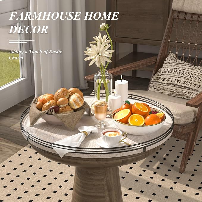 AMH 21-Inch Whitewashed Farmhouse Wooden Lazy Susan Organizer - Image 4