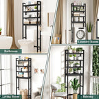 Smiry Bamboo Over The Toilet Storage Cabinet, 4 Tier, Black - Image 7