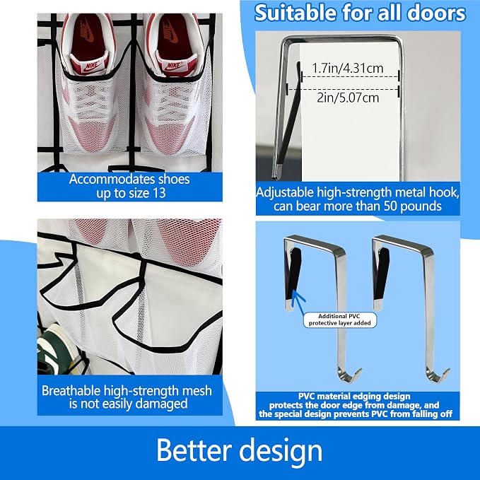 Shoe Rack for Door, Over Door Shoe Organizer for Closet - Image 4