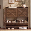 VASAGLE Narrow Shoe Storage Cabinet Organizer with 4 Flip Drawers | Freestanding Shoe Rack, Fits 16 to 24 Pairs, for Entryway, Farmhouse Style, Chestnut Brown, HANIS Collection UHSC403KX01S by VASAGLEbySONGMICSHOME