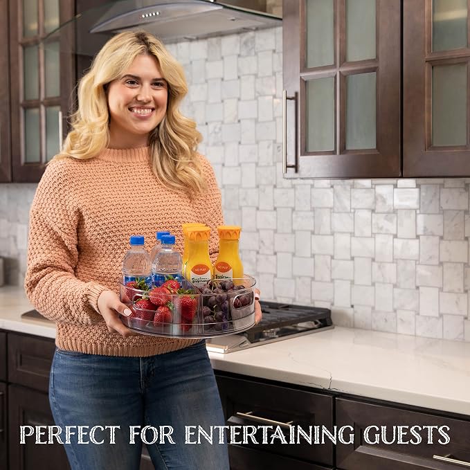 Oizeir Lazy Susan Turntable - Clear Acrylic, Removable Sections, Rotates 360 Degrees. Easily Organize Your Fridge, Cabinet or Counter. Great Carousel Storage for Food, Spices, Cosmetics. (4-Sections) - Image 4
