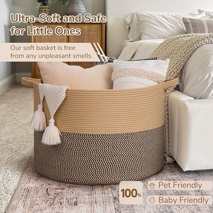 INDRESSME 115L Extra Large Woven Wicker Blanket Basket Living Room - Image 5