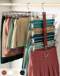 MORALVE Skirt Hangers Space Saving with Clips - 2 Pack - European Beechwood 5-Tier Hanger for Shorts, Skirts, and Pants - Closet Organizer and Storage Solution for Women with 360° Swivel Hook by MORALVE