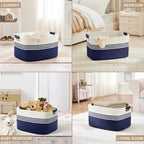 72L Large Woven Laundry Basket Hamper with Leather Handles,Navy - Image 4