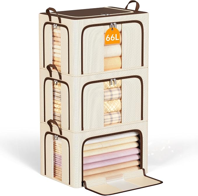 Clothes Storage Bins, 3 Openings, 66L, Brown by LeArex