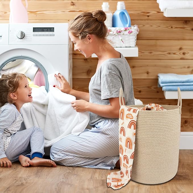 XUANGUO Cotton Rope Laundry Basket Hamper for Clothes, oatmeal - Image 4