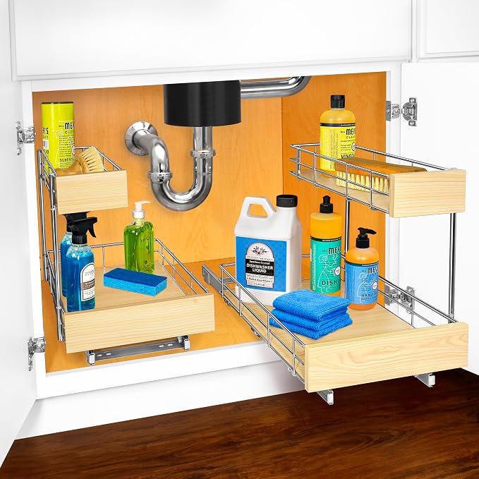 LYNK PROFESSIONAL® SELECT™ Pull Out Under Sink Kitchen Cabinet Organizer - 11.5 in. x 21 inch deep Drawer - Sliding Shelf Organizer and Undersink Storage Shelves - Lifetime Ltd. Warranty – Chrome - Image 6