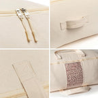 Soft Canvas Storage Bags with Zipper. Thick Breathable, 1pc King/Queen Comforter Organizer. Four Carrying Handles and Window. Large 25x19x9in Bag for Sheets Blankets Bedding Pillows, Clothes - Image 4