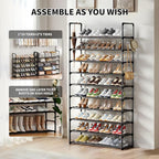 Shoe Rack, 10 Tier Shoe Storage Organizer with Hooks,Fit 40-45 Pairs Shoes,Metal Tall Shoe Shelf for Closet,Entryway, Hallway,Garage,Bedroom,Cloakroom - Image 4