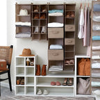 Household Essentials 6 Shelf Hanging Closet Organizer, Hanging Closet Shelf, Fabric Poly Linen and PEVA Shelving, Beige - Image 2