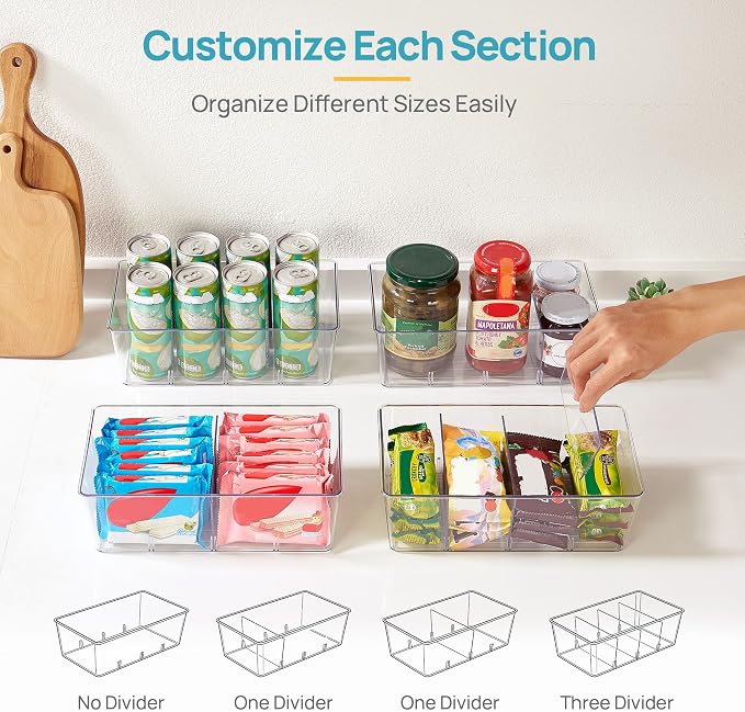 Vtopmart 4 Pack Food Storage Organizer Bins, Clear Plastic, 4 Compartments - Image 5