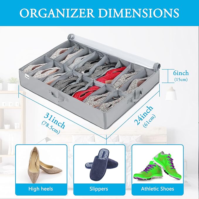 INAYA 2 Pack Under Bed Shoe Storage w/Hard Base, No Sagging, Holds 32 Pairs - Image 4