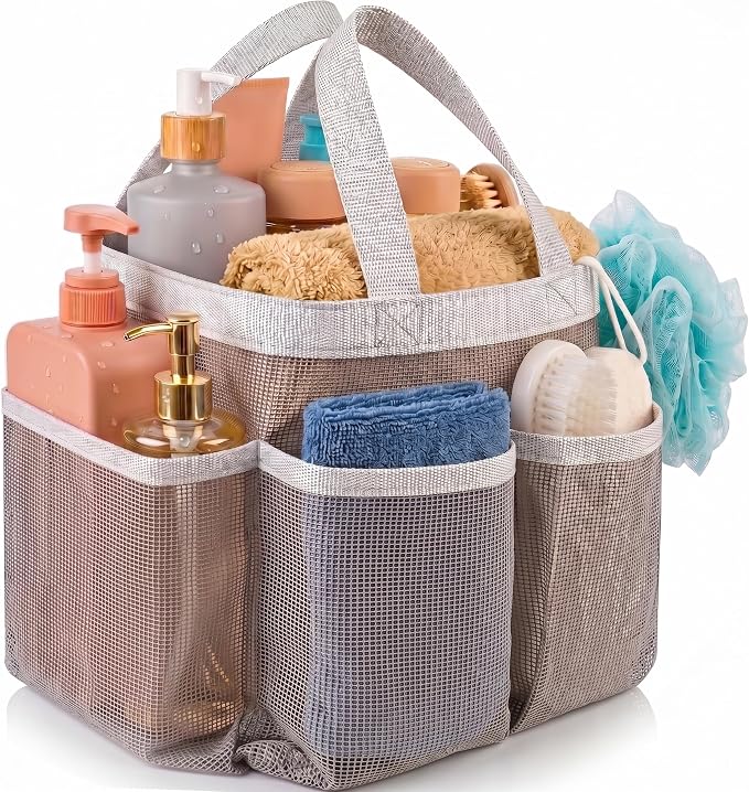Handy Laundry Mesh Shower Caddy – 7 Pocket Portable Organizer Tote for College Dorm, Gym, Travel & Bathroom – Quick Dry, Collapsible, Lightweight Shower Bag with Handle (Gray) by Handy+Laundry