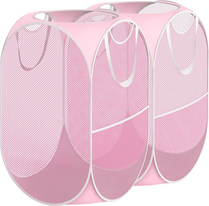 Simple Houseware Mesh Pop-Up Laundry Hamper with Side Pocket, 2 Pack, Pink by SimpleHouseware
