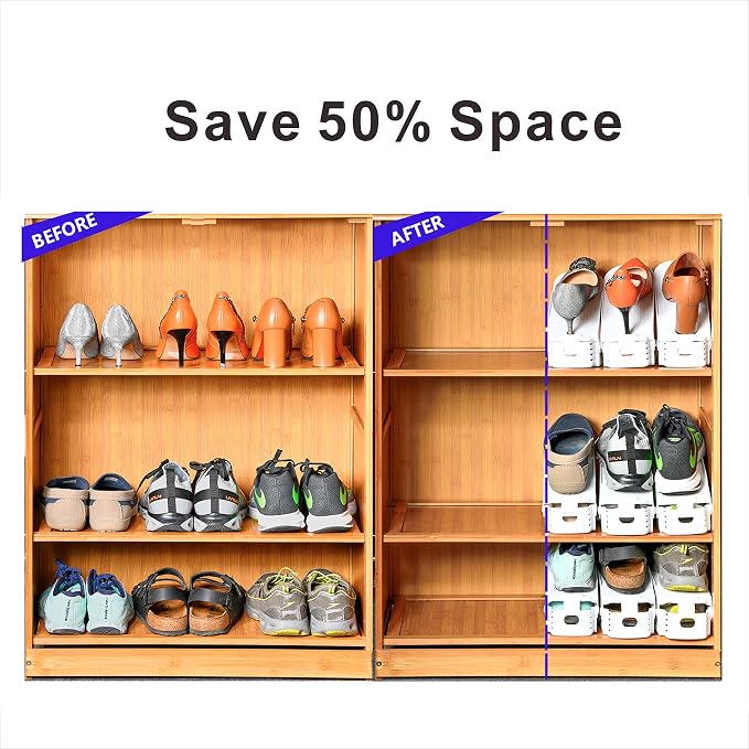 20 Pack Adjustable 50% Space-saving Shoe Slots Organizer, White - Image 3