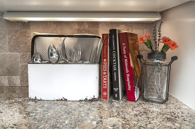 Creative Co-Op Metal Caddy with 6 Compartments, Handle, and Distressed Enamel Finish, White and Black - Image 3