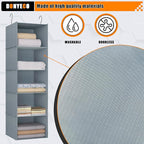 Hanging Closet Organizer 5-Shelf, Oxford Fabric Wardrobe Storage, Gray | Easy-mount foldable design holds clothes, handbags, shoes & accessories; washable Oxford fabric, sturdy and space-saving. - Image 4