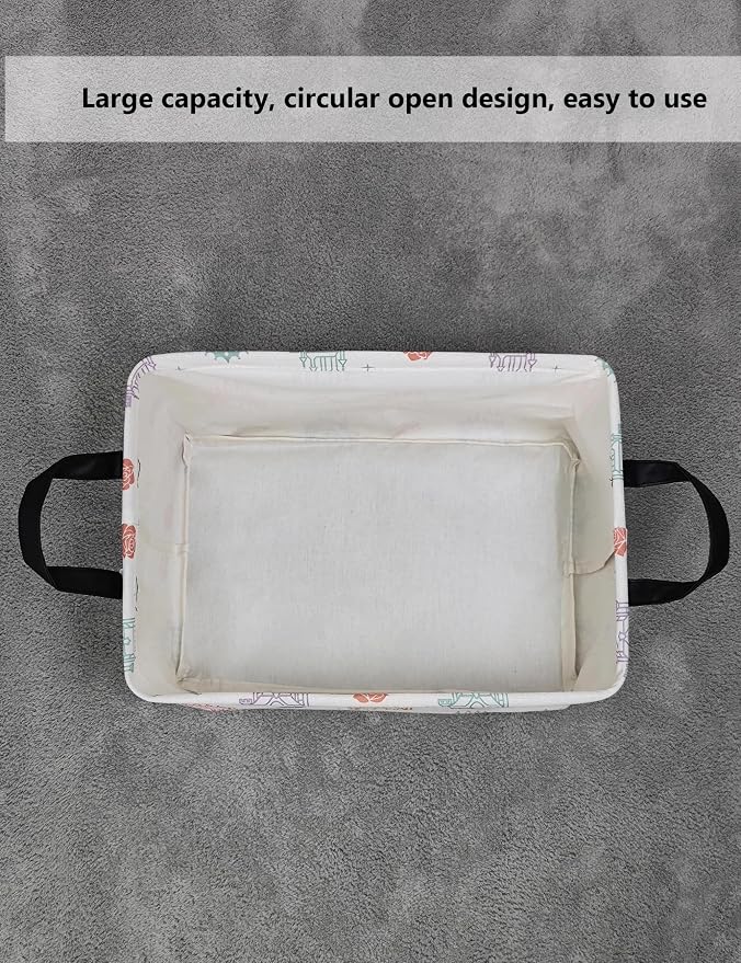 Rectangular Collapsible Laundry Basket with Side Handles, Rose Castle - Image 6