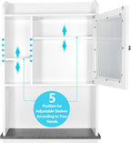 ZenStyle Over The Toilet Cabinet Double Door Wood Bathroom Storage Organizer with Adjustable Shelves, Cubby and Tempered Glass Door (White) - Image 4