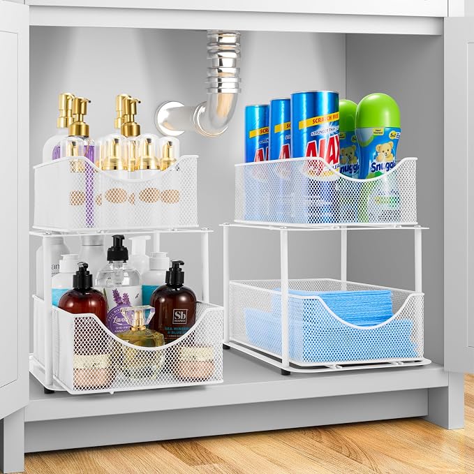 Sorbus Pull-Out Under Sink Organizer, Mesh Construction (White, 1 Pack) - Image 2