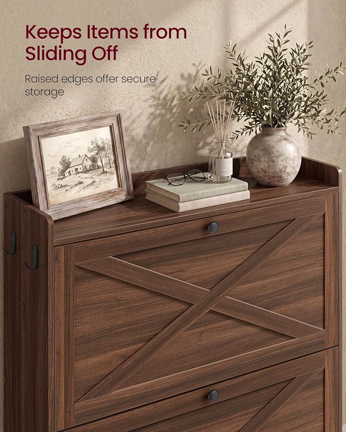 VASAGLE Narrow Shoe Storage Cabinet Organizer with 2 Flip Drawers | Freestanding Shoe Rack, Fits 14 to 16 Pairs, for Entryway, Farmhouse Style, Chestnut Brown, HAINS Collection UHSC203KX01S - Image 6
