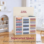 220L Laundry Hamper 3 Section,Large Laundry Hamper with Lid,Dirty Clothes Hamper with 3 Inner Bags,Collapsible Laundry Basket Organizer for Laundry Room,Bedroom,Laundry Sorter Hamper 3 Compartment - Image 4