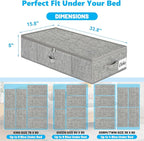 Under Bed Storage Container Bins 4 Pack, 5 Inch Thin Low Profile Underbed Clothes Storage Organizer for Dorm & Home, Use for Blanket and Toy Storage Box W/ Sturdy Bottom/Sides, Foldable Thick Fabric - Image 2