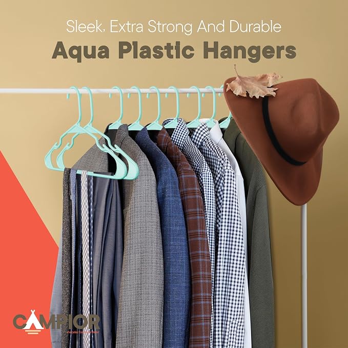 Plastic Clothes Hangers – Heavy Duty Hanger Set, for Organizing Clothes, Dresses, and Coat, Holds Up to 5 lbs, Space-Saving Hangers with Non-Slip Shoulder Grooves, Pack of 20, Aqua - Image 8