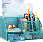 EasyPAG Mesh Desk Organizer with Drawer Multi-functional Pen Holder Stationery Organizer for Office School Supplies 6 Compartments Dorm Organizers and Storage for Desk, Blue by EasyPAG