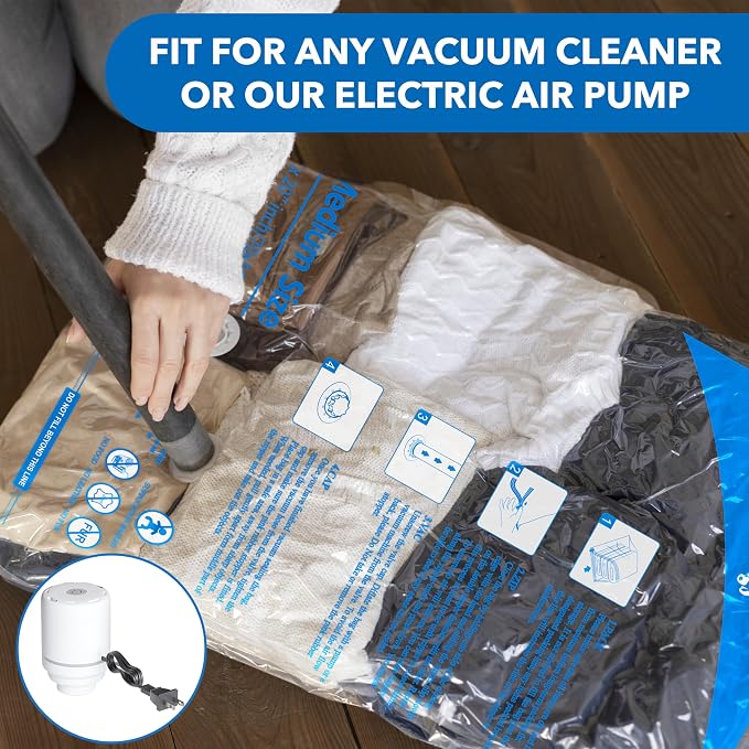 Vacuum Seal Bags for Clothing Travel & Home Storage, travel vacuum bags with pump, Store Blankets, Comforters, Pillows, Seasonal Clothes Compactly,8 Pack With Electric Pump - Image 5