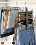MORALVE Skirt Hangers Space Saving with Clips - 2 Pack - European Beechwood 5-Tier Hanger for Shorts, Skirts, and Pants - Closet Organizer and Storage Solution for Women with 360° Swivel Hook by MORALVE