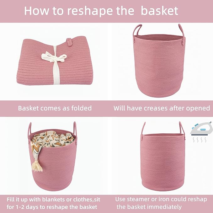 XUANGUO Cotton Rope Laundry Basket Hamper for Clothes, grape purple - Image 6