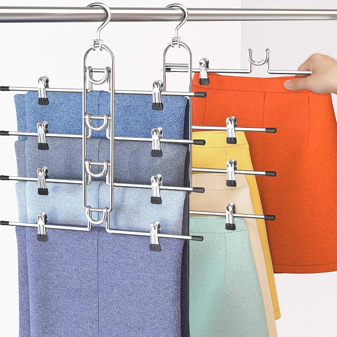 Pants Hangers With Clips, Newly Upgraded Detachable Space Saving Hangers for Skirts, Shorts & Trousers with Non slip clip,Heavy Duty Skirt Hangers - Hanging Closet Organizer And Storage,Patent Pending by Lumigens