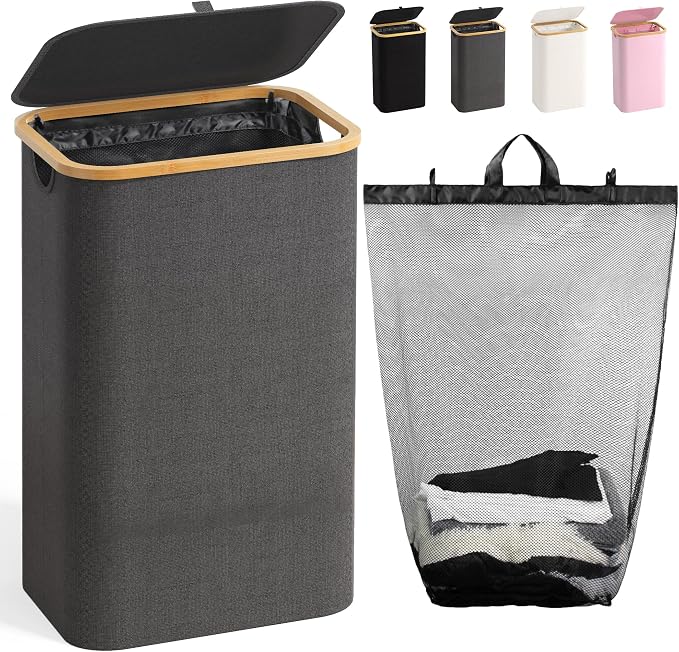 Bathola Laundry Hamper with Lid, Laundry Basket with Removable Bag, Grey by Bathola