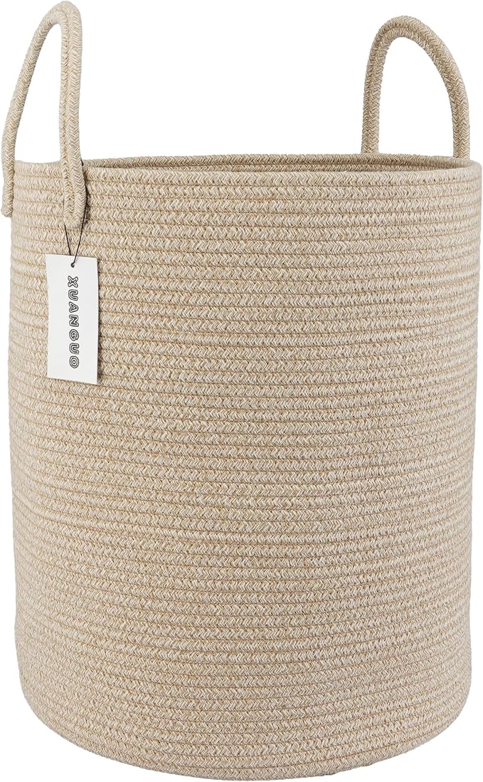 XUANGUO Cotton Rope Laundry Basket Hamper for Clothes, oatmeal by XUANGUO